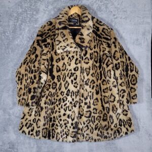 Vintage Komitor Faux Fur Coat Women Leopard Print Union Made USA Brown OS